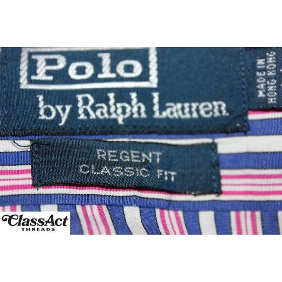 Polo Ralph Lauren Regent Classic Fit Dress Shirt Blue & Pink Striped Sz 17 XL - Picture 5 of 6